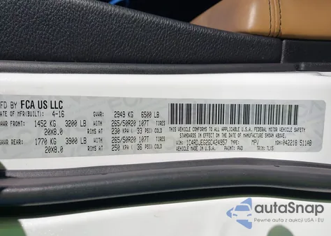 2016 Dodge Durango Citadel из США, поврежденный, VIN 1C4RDJEG2GC424957